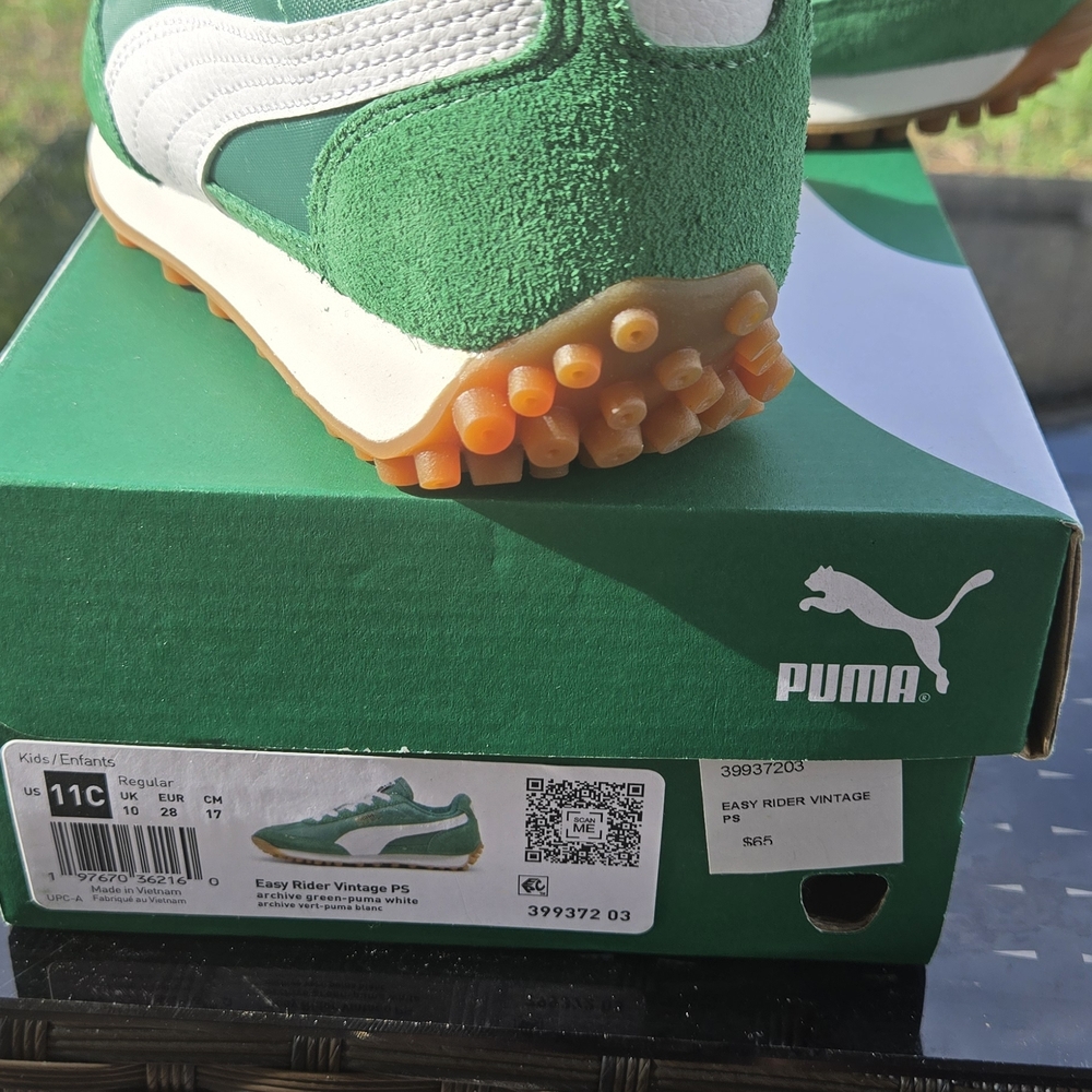 Puma Kids Green Sneakers with White and Orange Accents